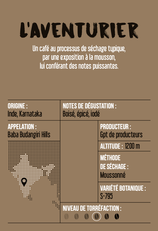 L'aventurier - Café de spécialité d'Inde - Notes boisées et épicées